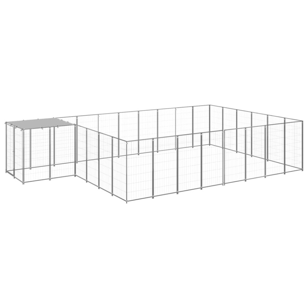 vidaXL Dog Kennel Silver Steel Puppy Enclosure Outdoor Dog Supplies Runs Cage