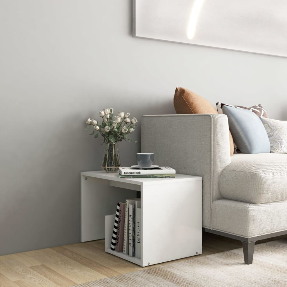 vidaXL Side Table White Engineered Wood Home Coffee End Table Magazine Rack