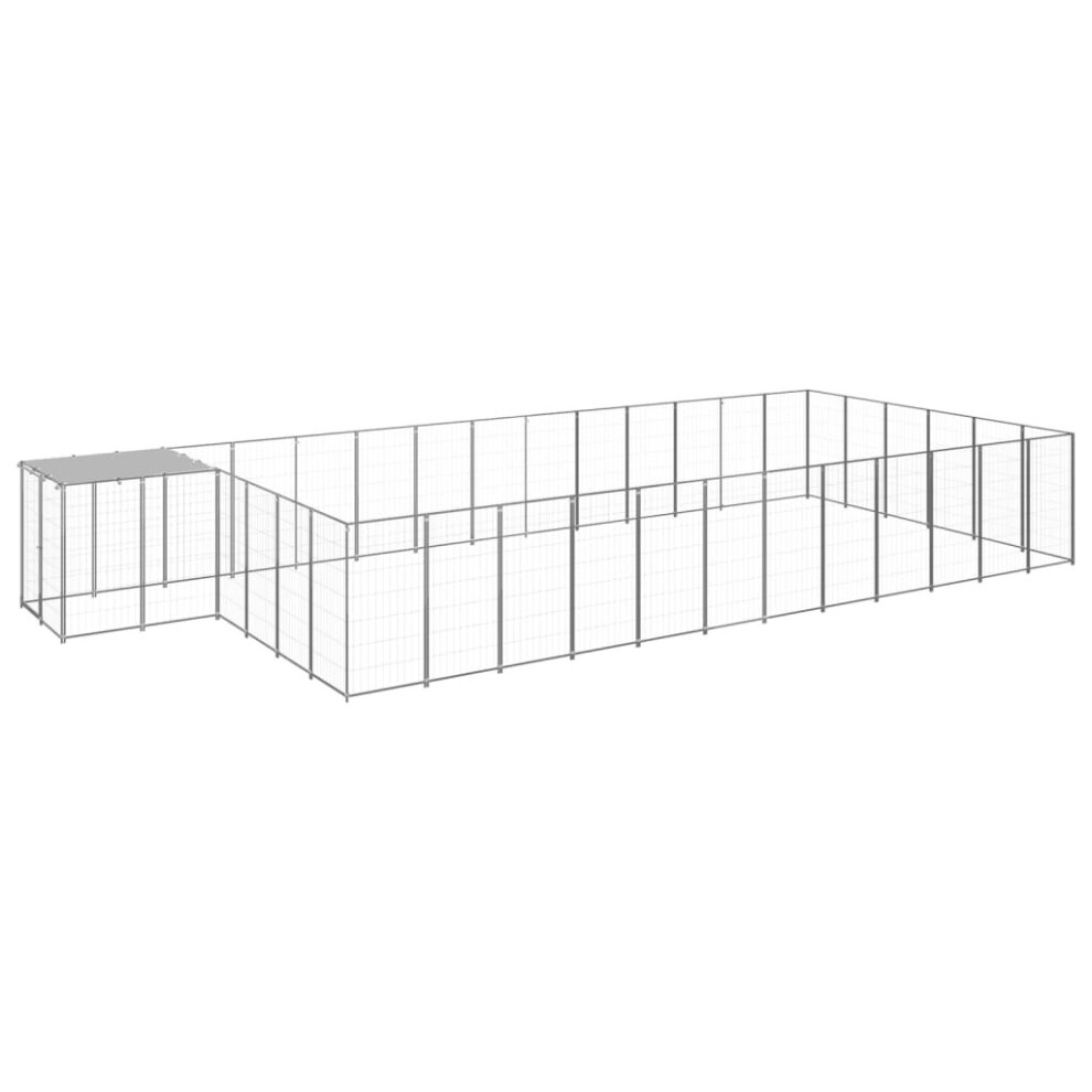 Vidaxl Dog Kennel Steel Puppy Enclosure Outdoor Dog Supplies Runs Cage Silver