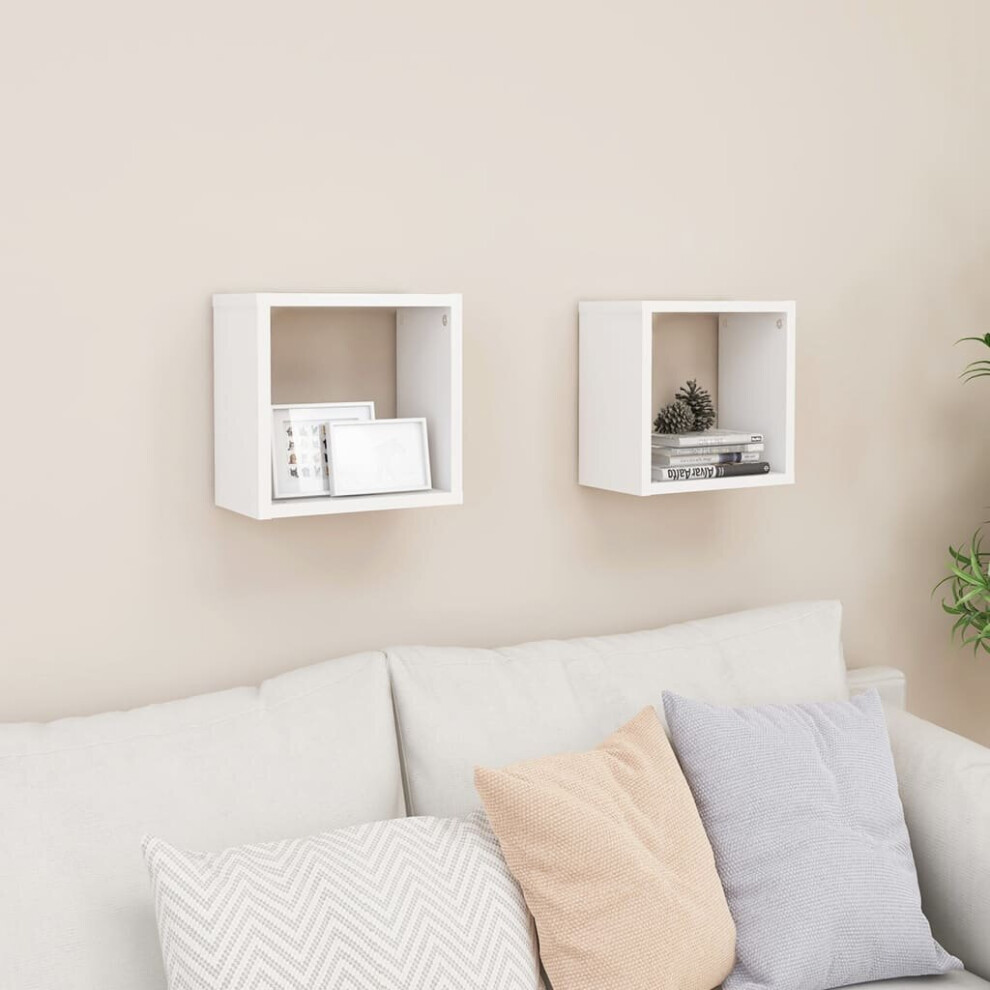 vidaXL 2x Wall Cube Shelves White Storage Wall Hanging Floating Shelf Unit