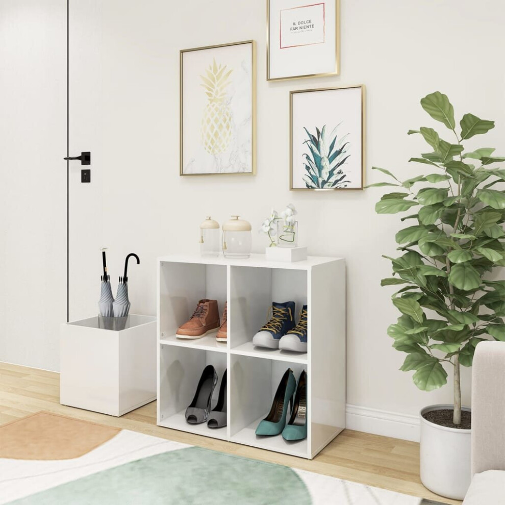 vidaXL Hall Shoe Cabinet High Gloss White Engineered Wood Storage Organiser