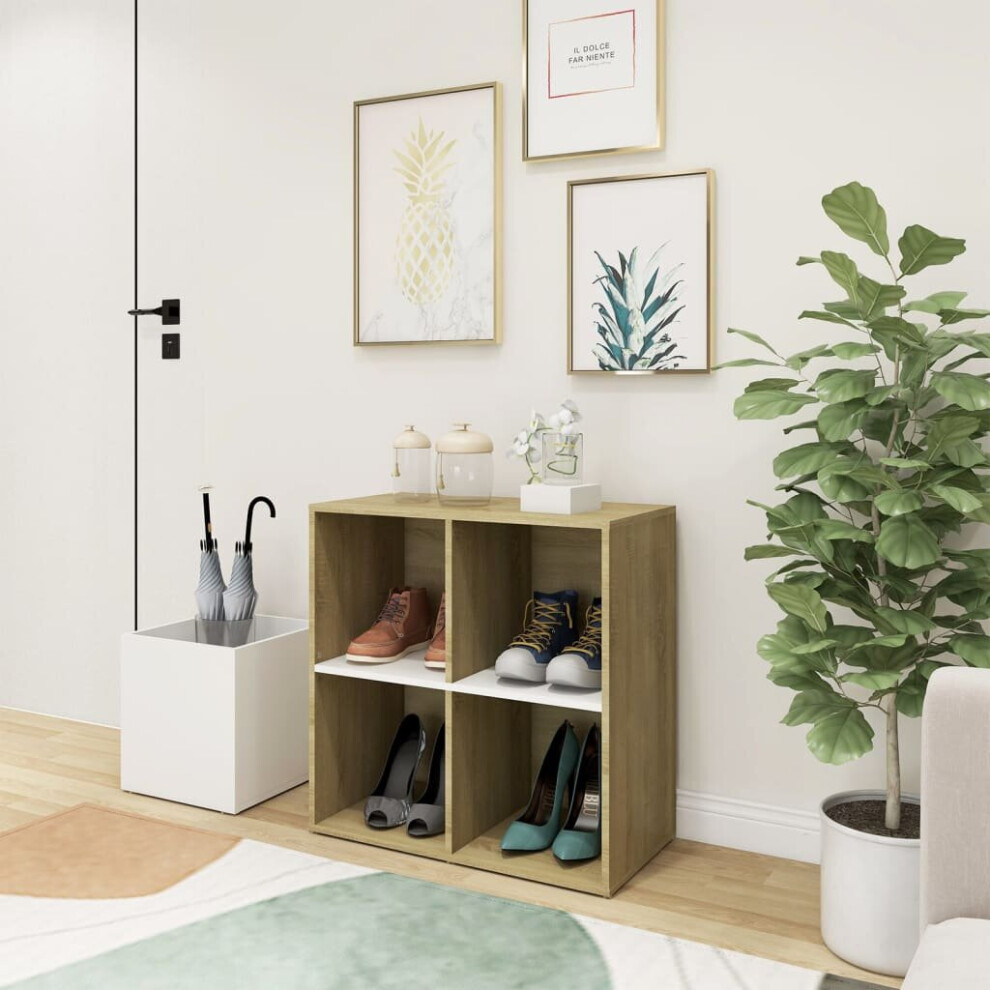 Vidaxl Hall Shoe Cabinet White And Sonoma Oak Engineered Wood Shoe Organiser