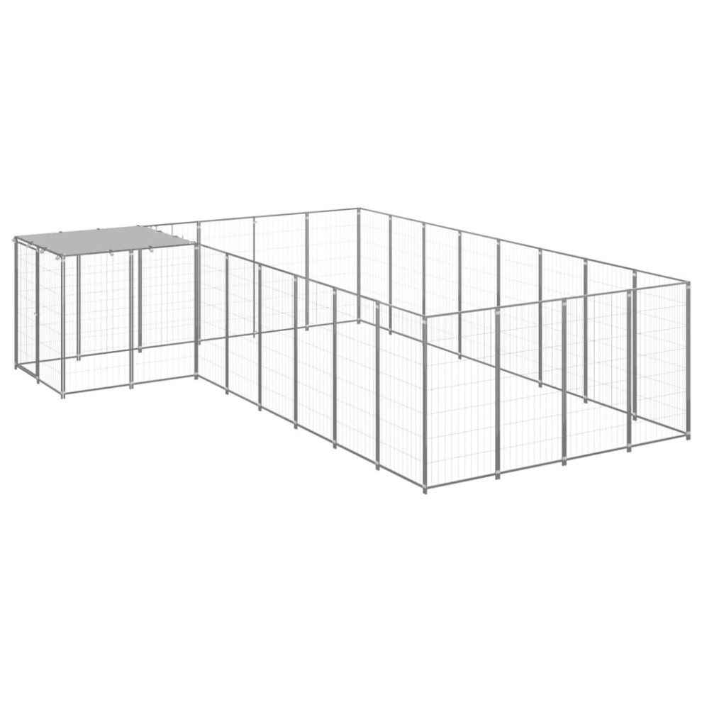 vidaXL Dog Kennel Silver Steel Puppy Enclosure Outdoor Dog Supplies Runs Cage