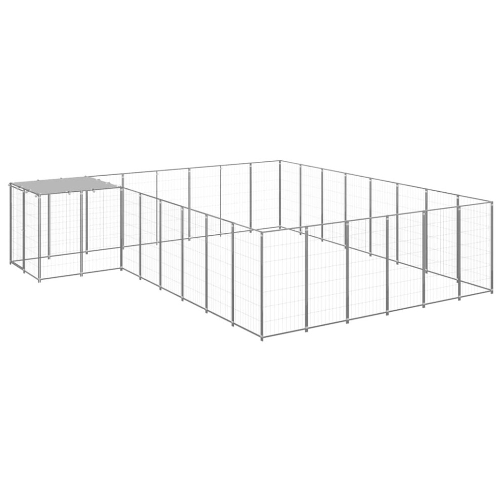 vidaXL Dog Kennel Silver Steel Puppy Enclosure Outdoor Dog Supplies Runs Cage
