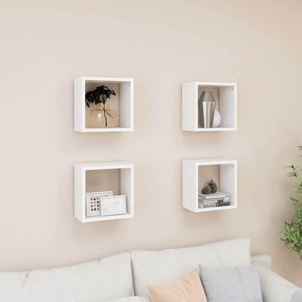 vidaXL 4x Wall Cube Shelves White Storage Wall Hanging Floating Shelf Unit
