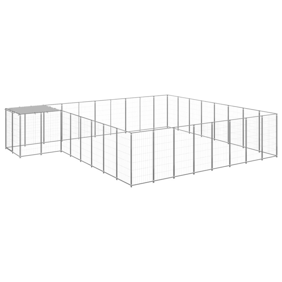 vidaXL Dog Kennel Silver Steel Puppy Enclosure Outdoor Dog Supplies Runs Cage