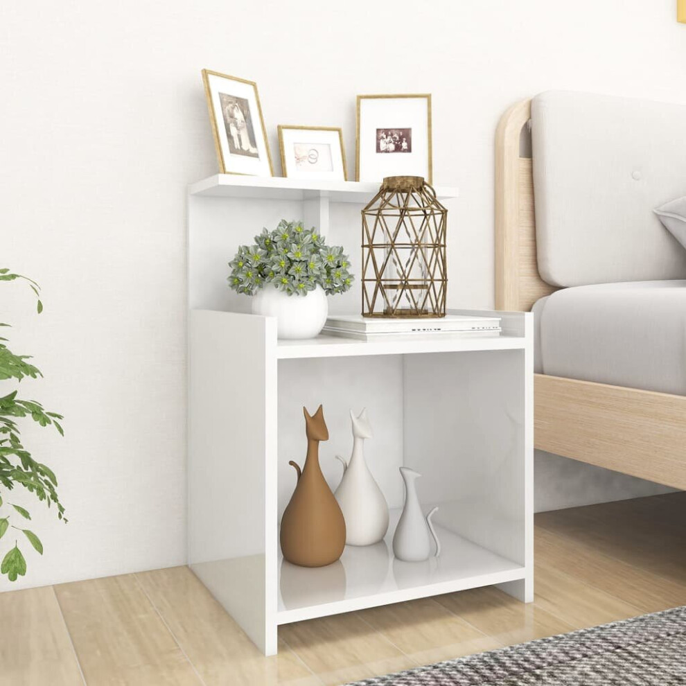 vidaXL 2x Bed Cabinets High Gloss White Chipboard Nightstands Furniture Home