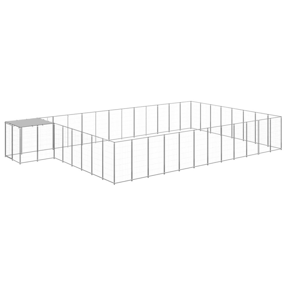 Vidaxl Dog Kennel Steel Puppy Enclosure Outdoor Dog Supplies Runs Cage Silver