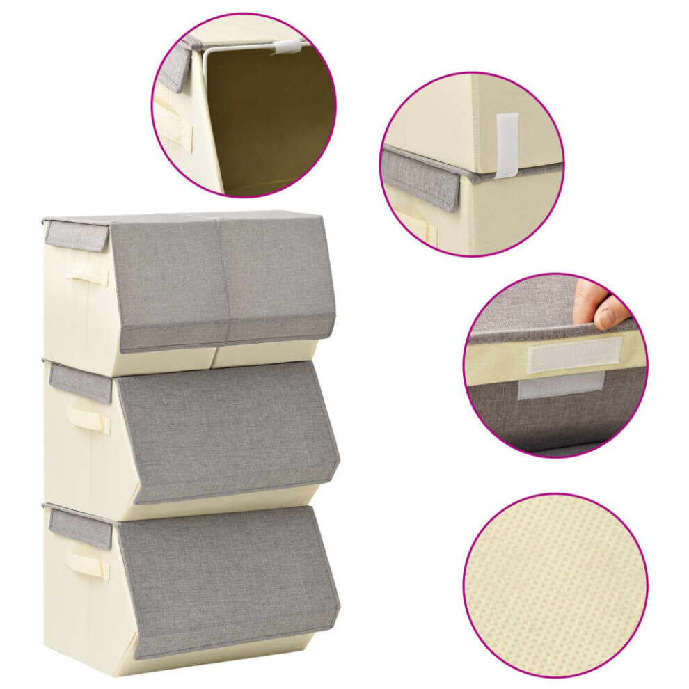 vidaXL Stackable Storage Box Set of 4 Pieces Fabric Grey & Cream Organisation