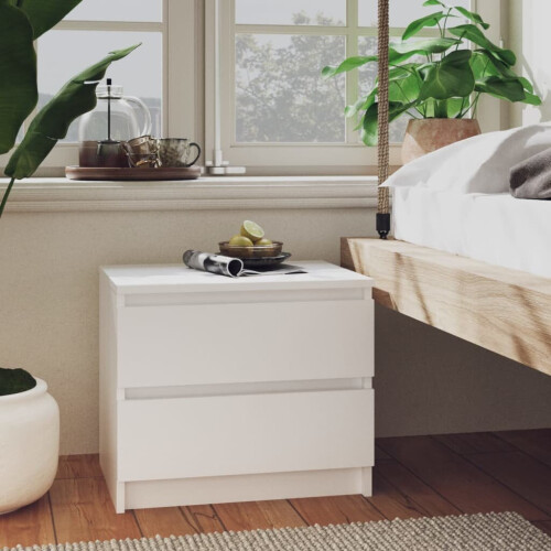 VidaXL vidaXL Bed Cabinet White Engineered Wood Indoor Bedside Side Storage Cabinet