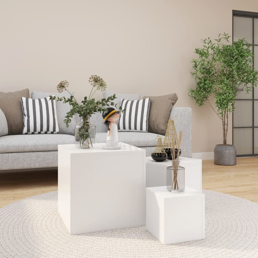 vidaXL 3x Side Tables White Engineered Wood Living Room End Sofa Accent Table