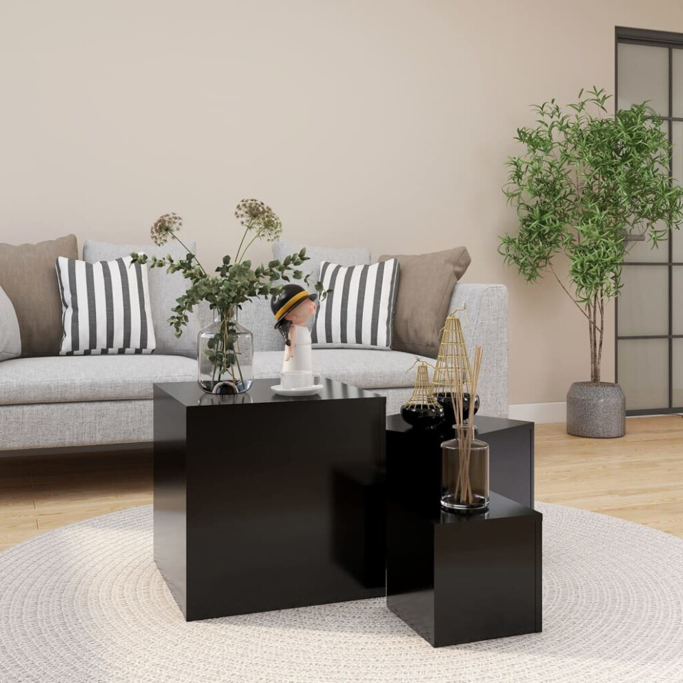 vidaXL 3x Side Tables Black Engineered Wood Living Room End Sofa Accent Table