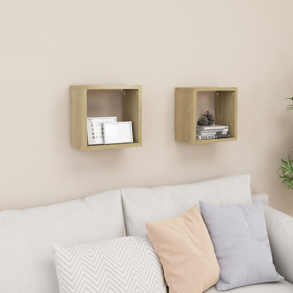 vidaXL 2x Wall Cube Shelves Sonoma Oak Storage Wall Hanging Floating Shelf