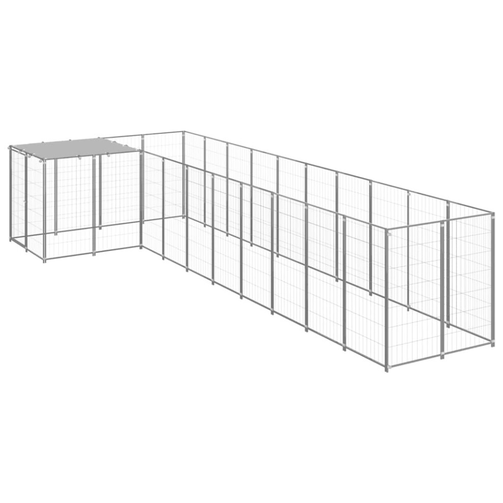 vidaXL Dog Kennel Silver Steel Puppy Enclosure Outdoor Dog Supplies Runs Cage