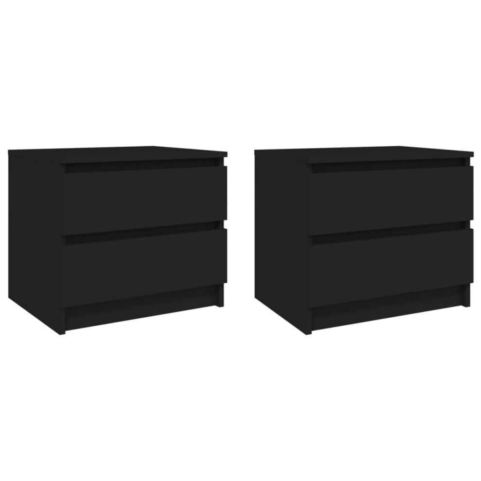 vidaXL 2x Bed Cabinets Black Engineered Wood Indoor Bedside Storage Cabinet