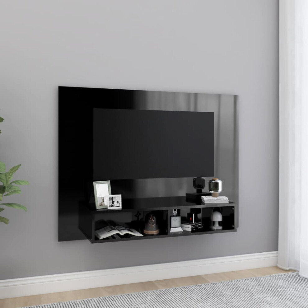 vidaXL Wall TV Cabinet High Gloss Black Chipboard Side Plasma Stereo Cabinet