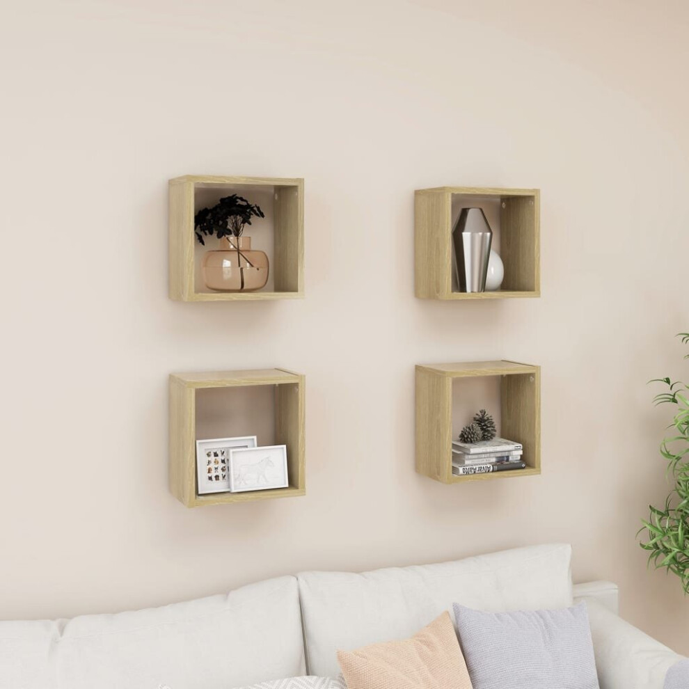 Vidaxl 4X Wall Cube Shelves Sonoma Oak Storage Wall Hanging Floating Shelf
