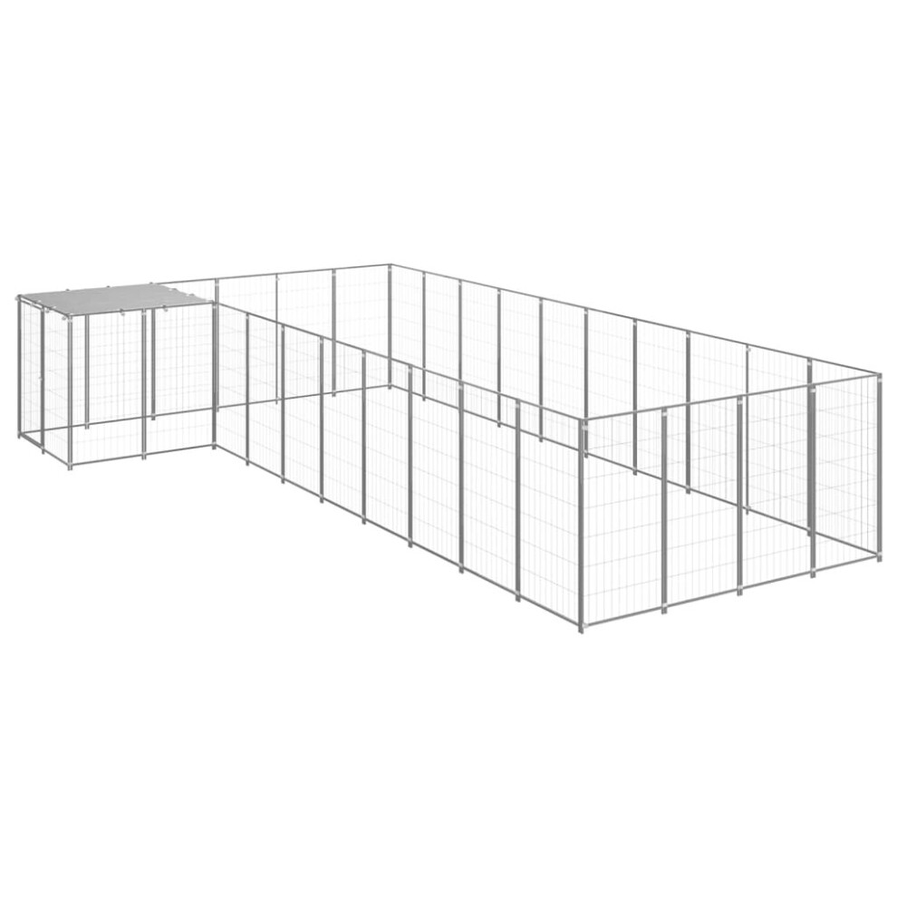 vidaXL Dog Kennel Silver Steel Puppy Enclosure Outdoor Dog Supplies Runs Cage