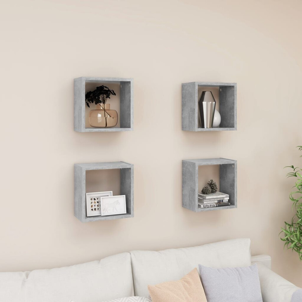 vidaXL 4x Wall Cube Shelves Concrete Grey Storage Wall Hanging Floating Shelf