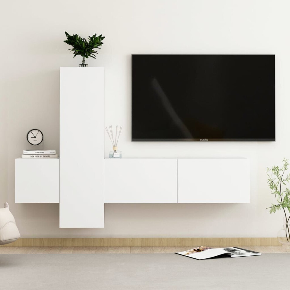 vidaXL TV Cabinet Set 3 Piece White Engineered Wood Furniture TV Stand Cabinet