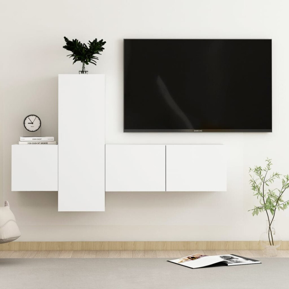 vidaXL TV Cabinet Set 3 Piece White Engineered Wood Furniture TV Stand Cabinet