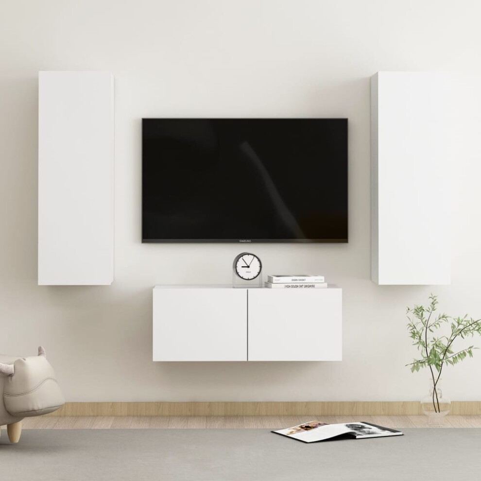 vidaXL TV Cabinet Set 3 Piece White Engineered Wood Furniture TV Stand Cabinet