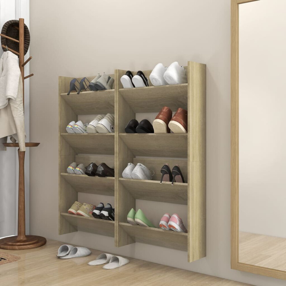vidaXL 4x Wall Shoe Cabinets Sonoma Oak Engineered Wood Hanging Shoe Organiser
