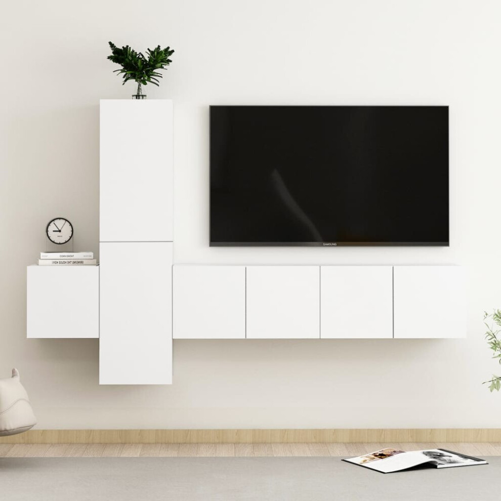 Vidaxl Tv Cabinet Set 5 Piece White Chipboard Home Furniture Tv Stand Cabinet