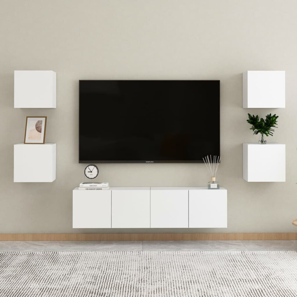 New Vidaxl Tv Cabinet Set 6 Piece Chipboard Home Furniture Tv Stand Cabinet White 3078660