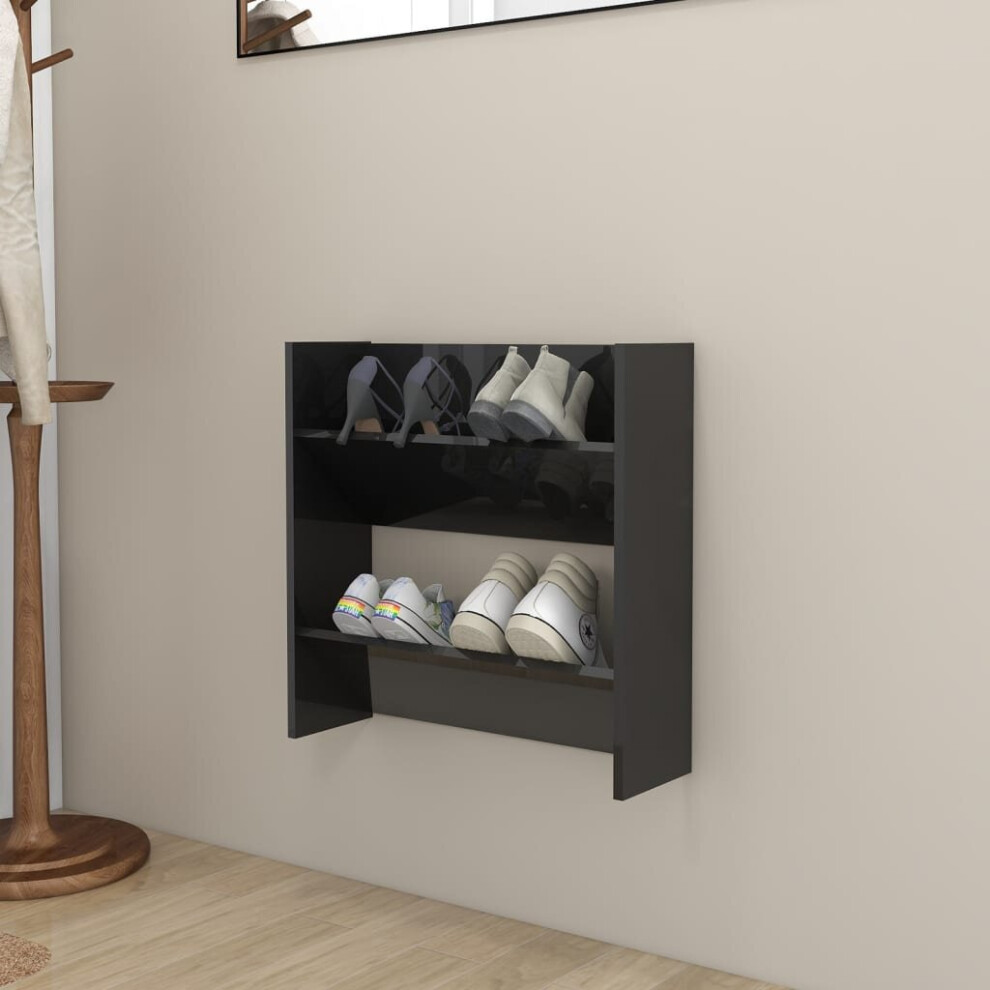 vidaXL Wall Shoe Cabinet High Gloss Black Chipboard Shoe Rack Shelf Cabinet