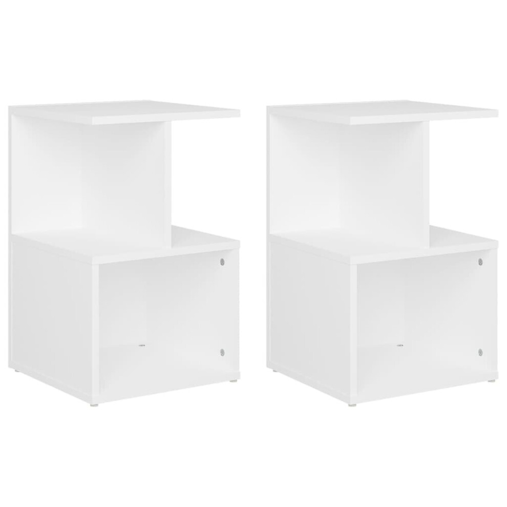 vidaXL 2x Bedside Cabinets White Chipboard Bed Stand Side Tables Nightstand