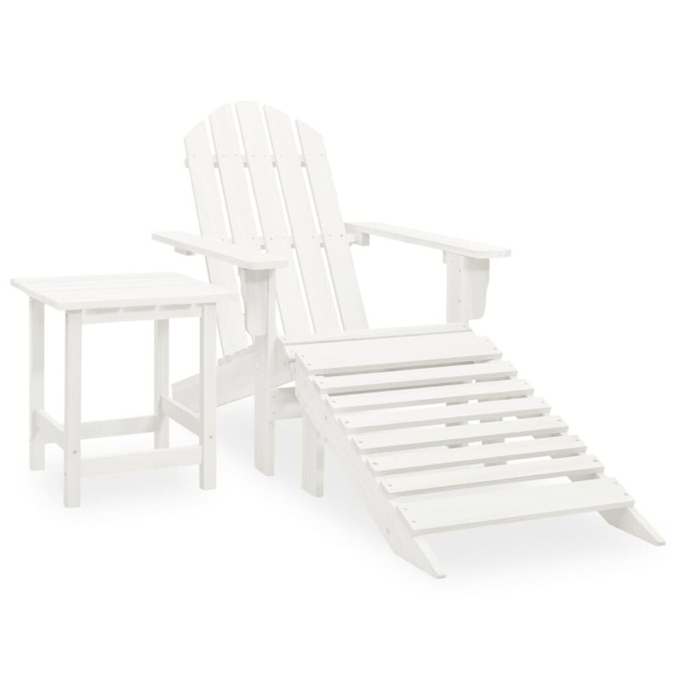 Vidaxl Solid Fir Wood Garden Adirondack Chair With Ottoman&Table White Unit