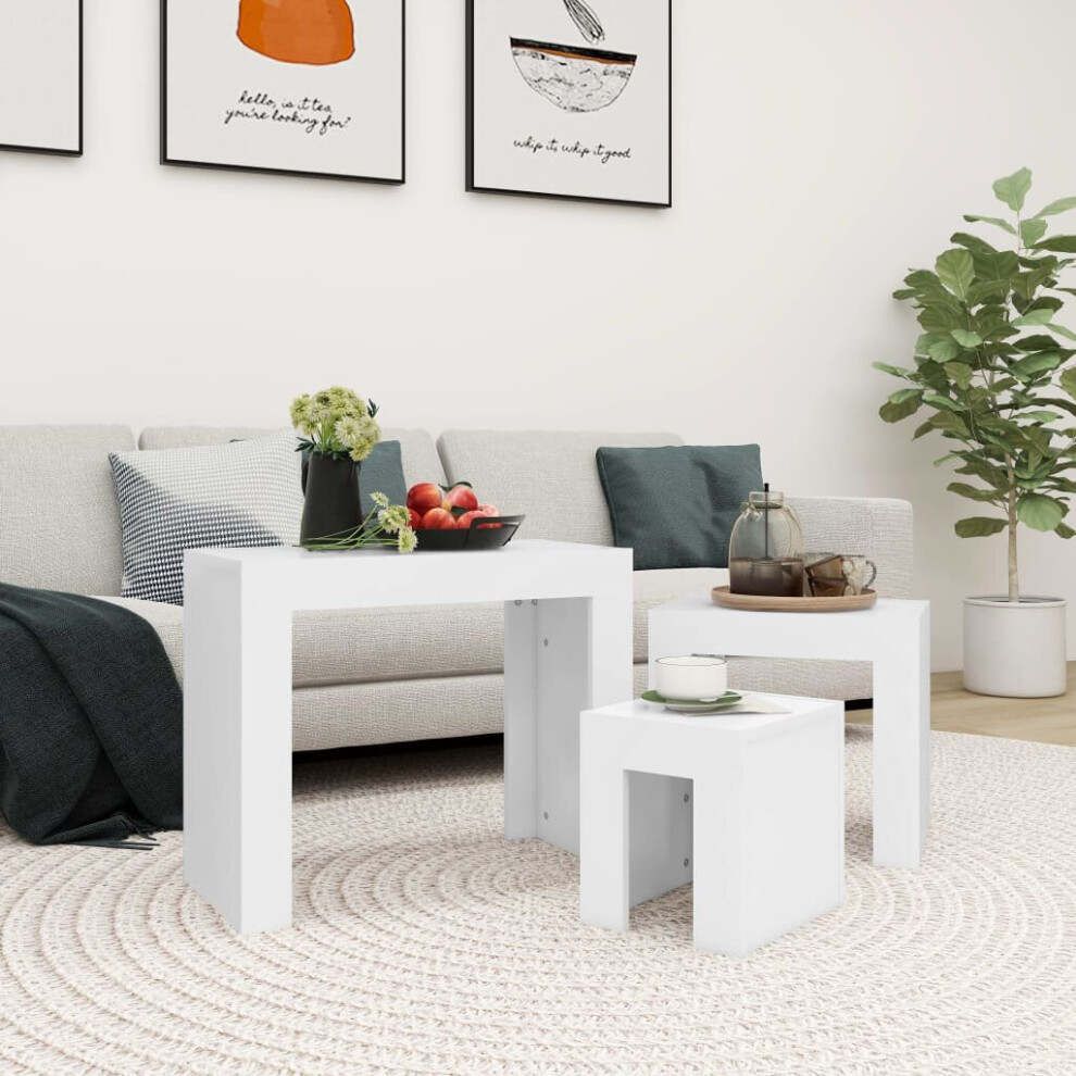 vidaXL 3x Nesting Coffee Tables White Engineered Wood Indoor Couch Sofa Table