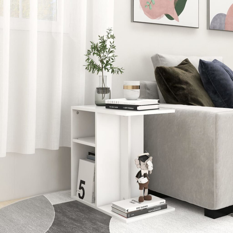 Vidaxl Side Table White Engineered Wood Living Room Sofa Table Magazine Rack