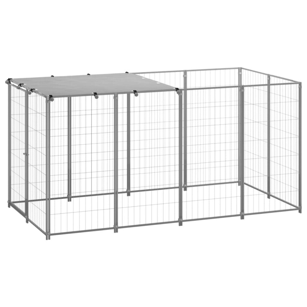 vidaXL Dog Kennel Silver Steel Puppy Enclosure Outdoor Dog Supplies Runs Cage