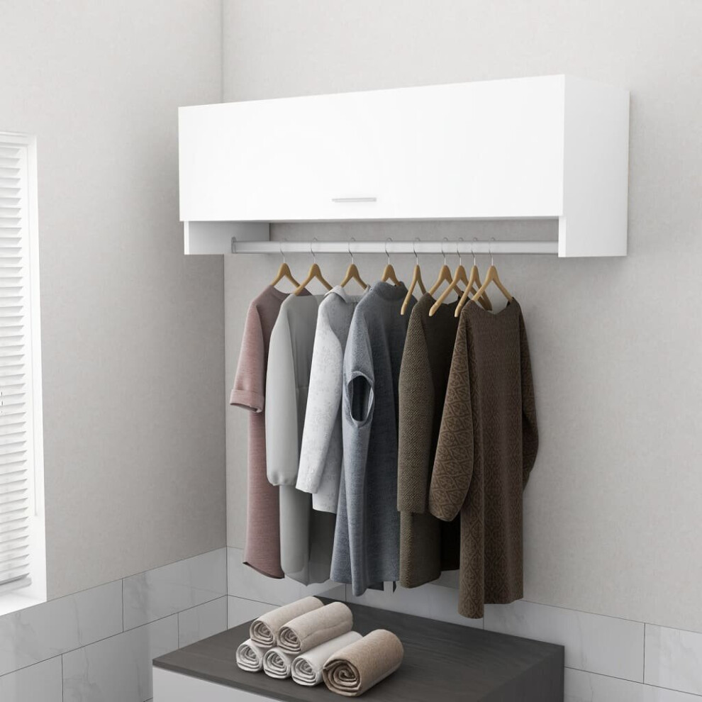 Vidaxl Wardrobe Engineered Wood Storage Cabinet Hanger Clothes Organiser White