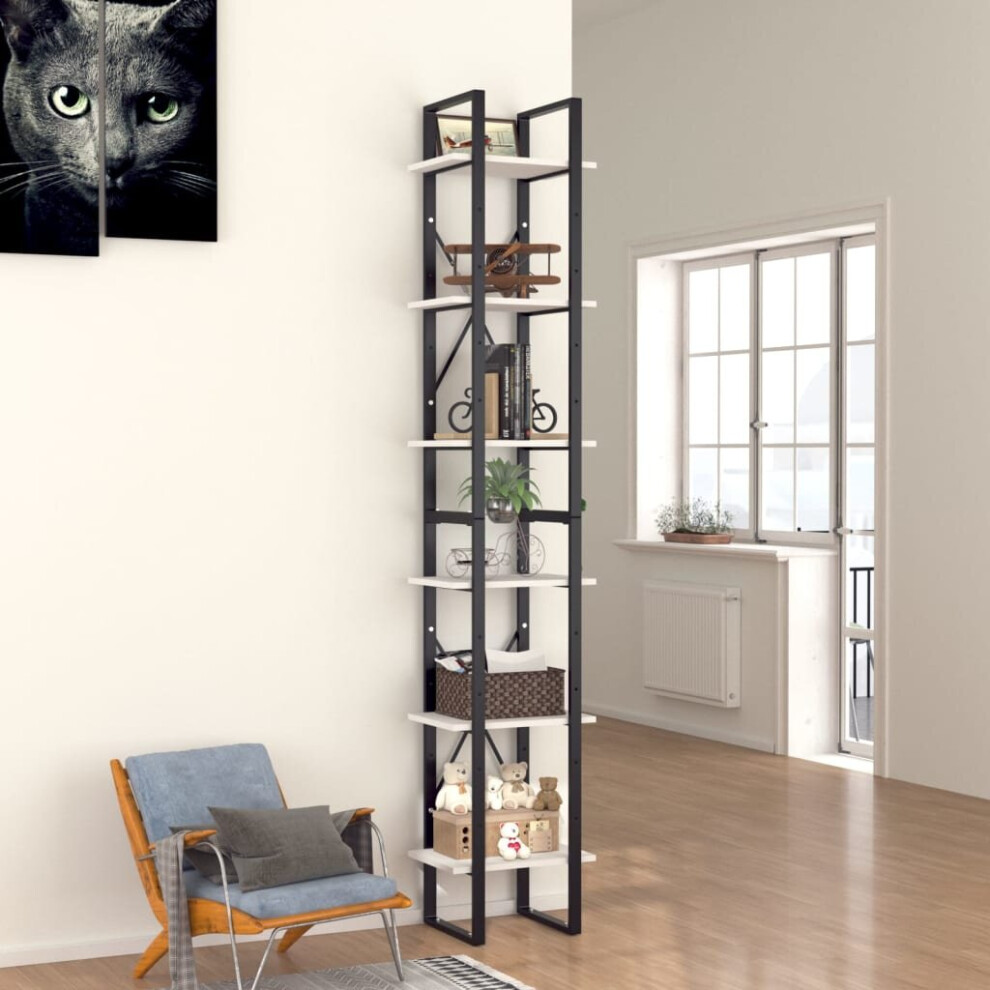 Vidaxl 6-Tier Book Cabinet White Engineered Wood Home Storage Rack Bookcase