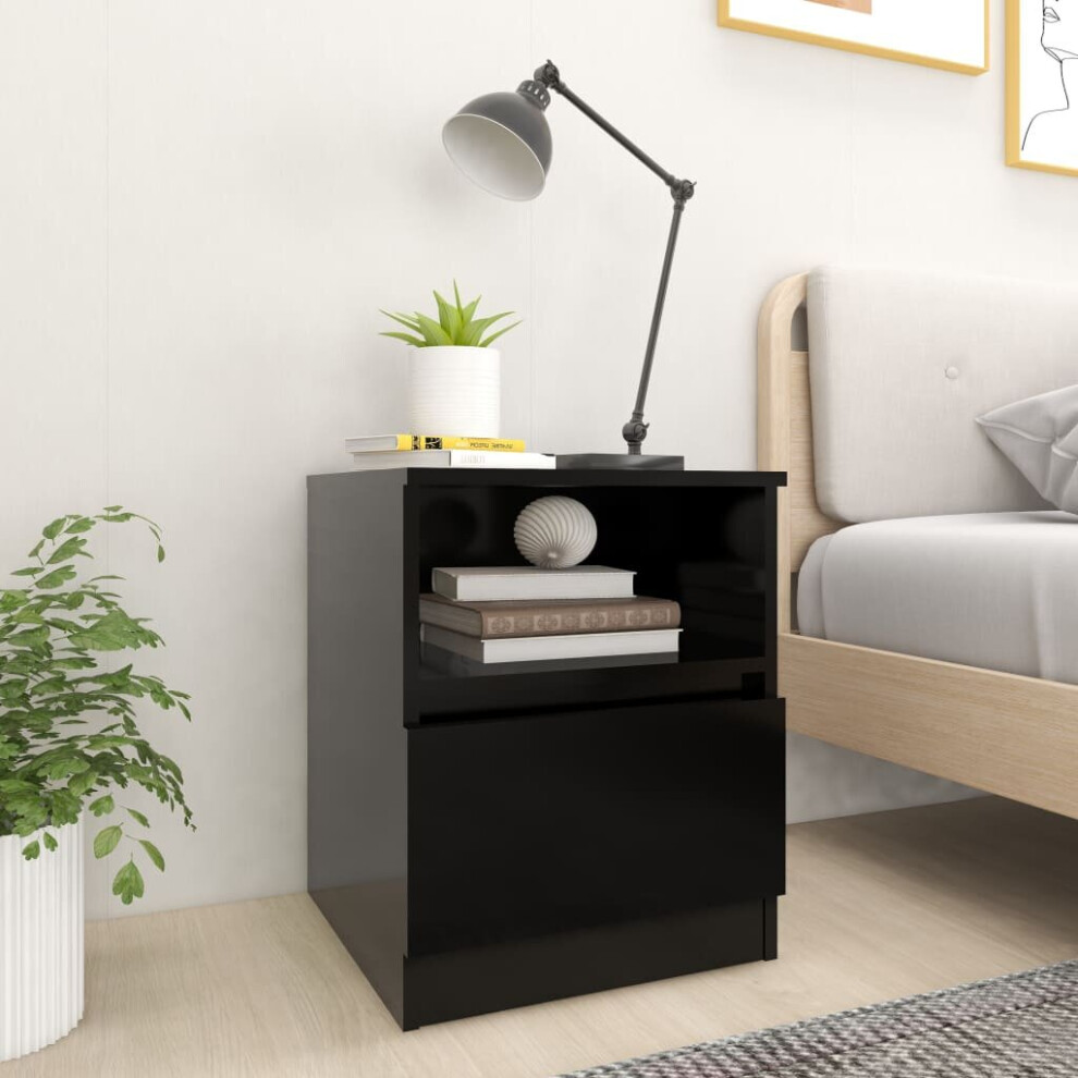 Vidaxl 2X Bed Cabinets Black Engineered Wood Bedside Nightstand Furniture