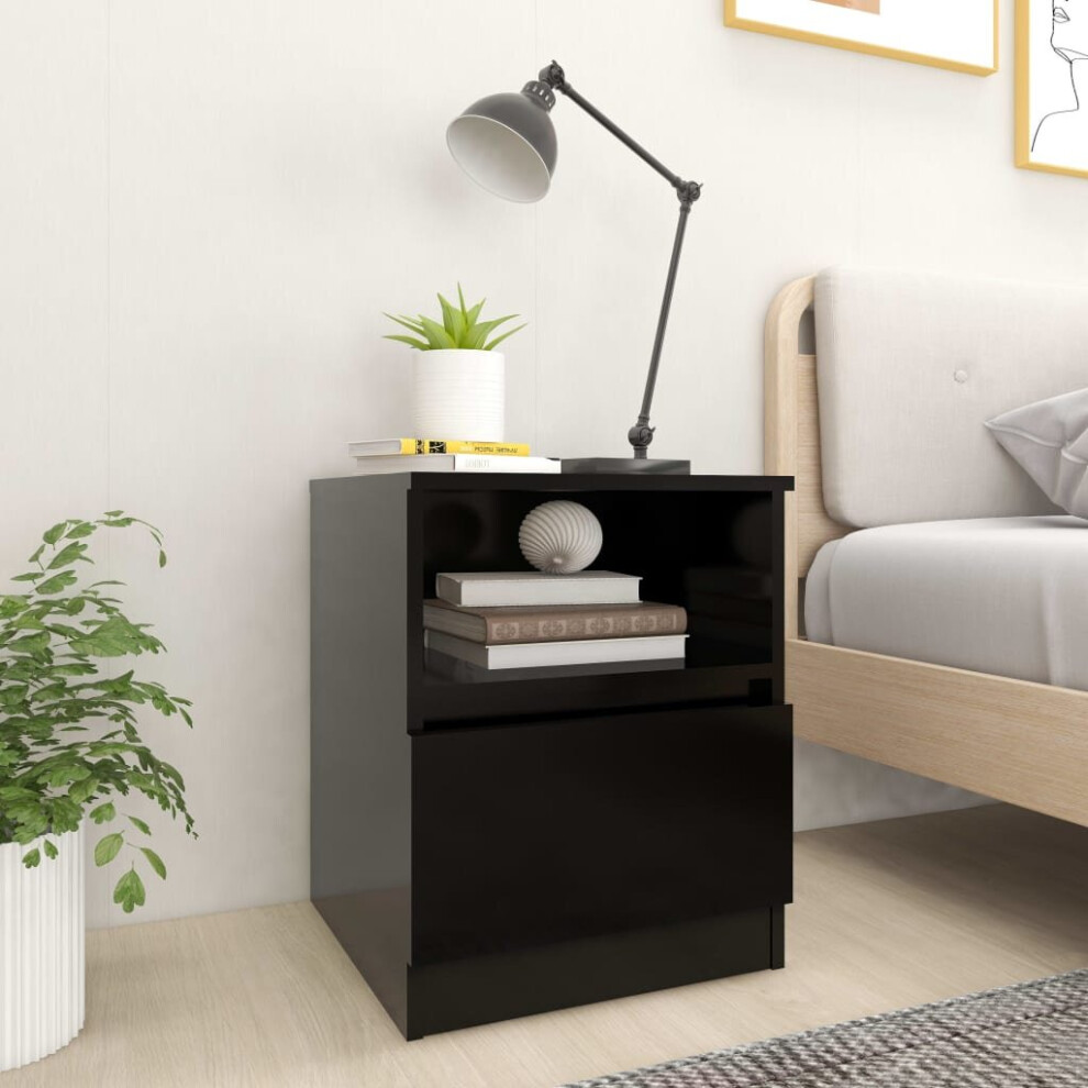 vidaXL Bed Cabinet Black Engineered Wood Bedside Storage Cabinet Nightstand