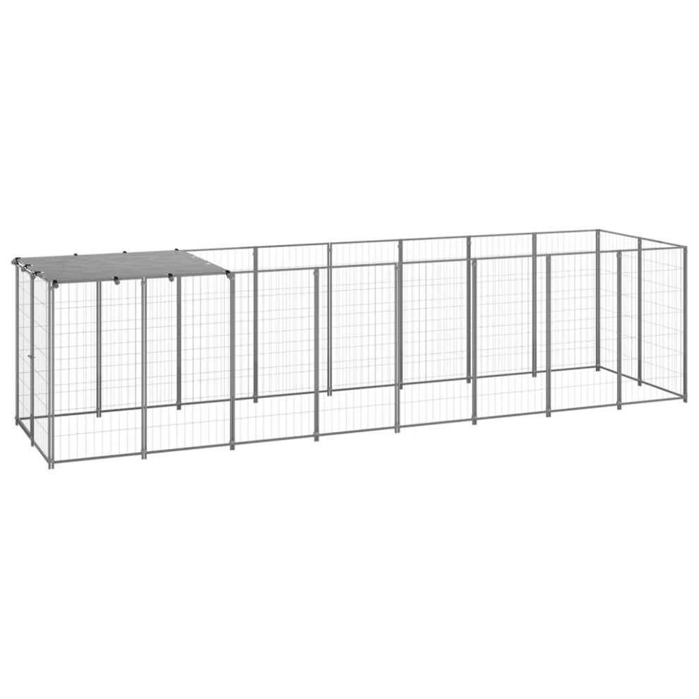 vidaXL Dog Kennel Silver Steel Puppy Enclosure Outdoor Dog Supplies Runs Cage