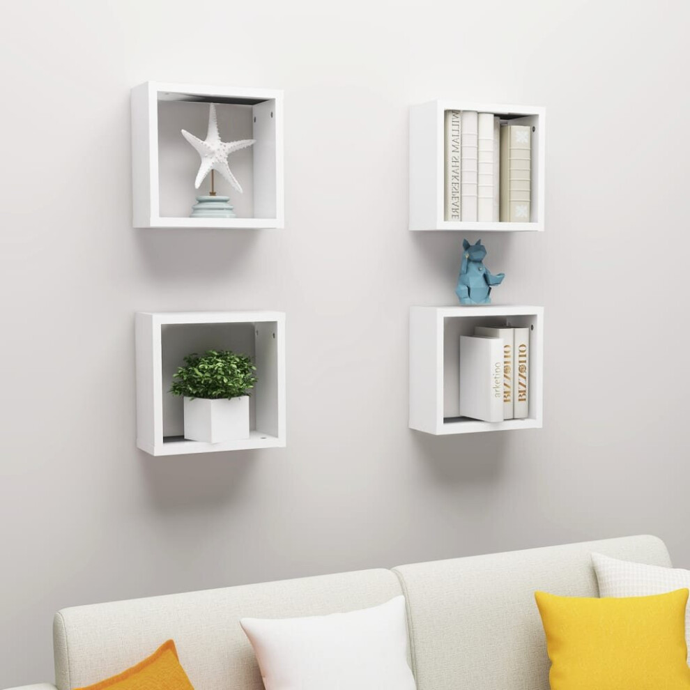 vidaXL 4x Wall Cube Shelves White Storage Wall Hanging Floating Shelf Unit