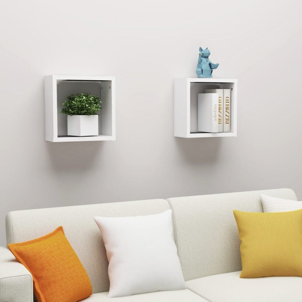 vidaXL 2x Wall Cube Shelves White Storage Wall Hanging Floating Shelf Unit