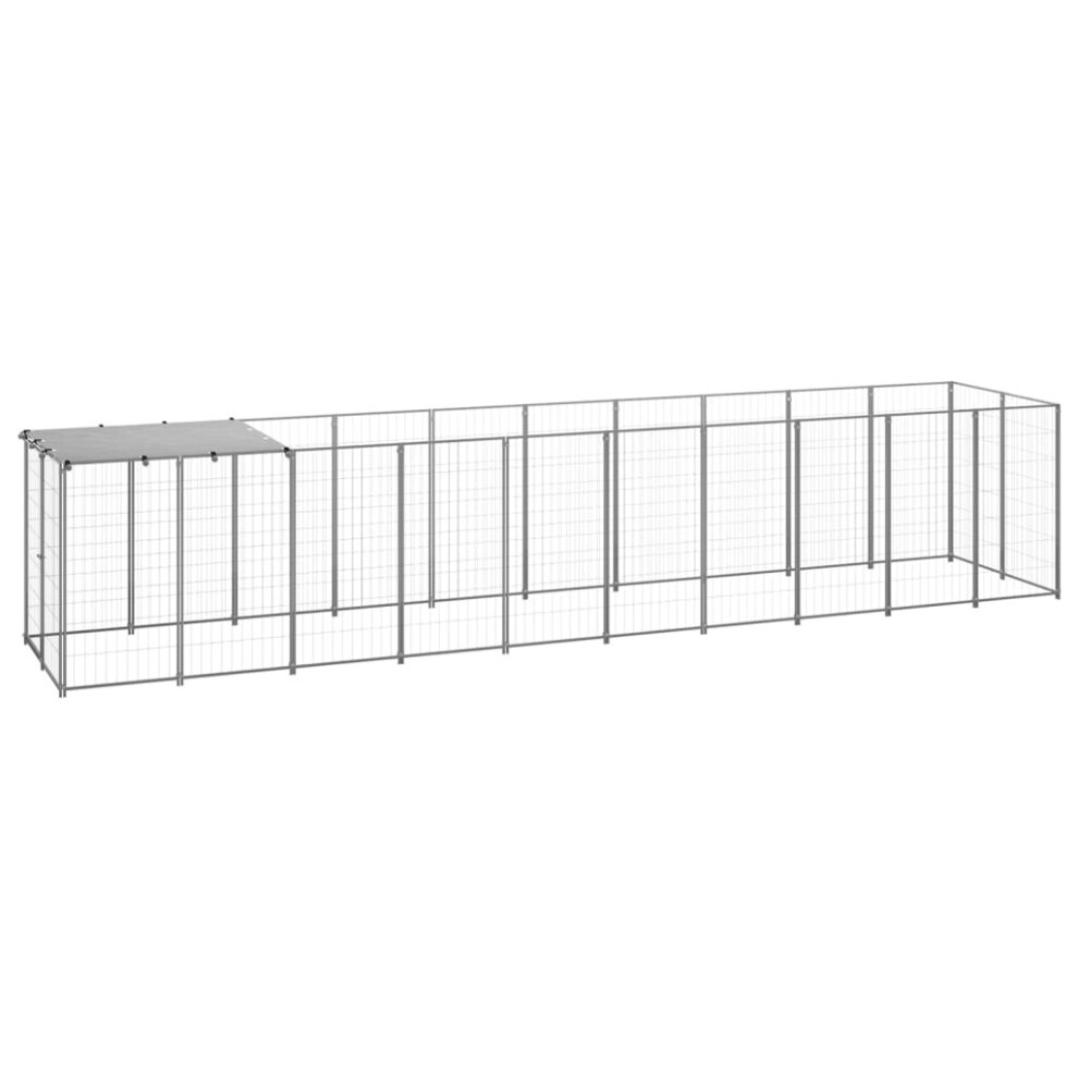 vidaXL Dog Kennel Silver Steel Puppy Enclosure Outdoor Dog Supplies Runs Cage