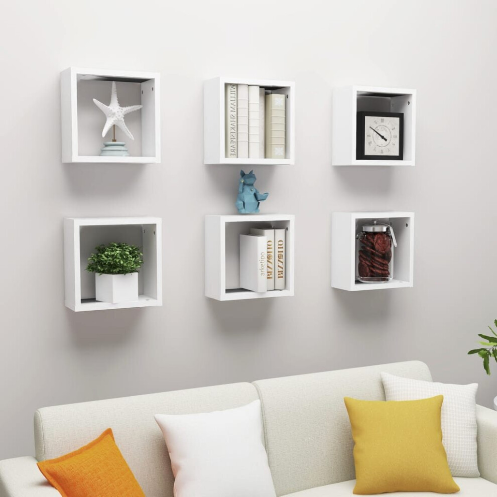 vidaXL 6x Wall Cube Shelves White Storage Wall Hanging Floating Shelf Unit