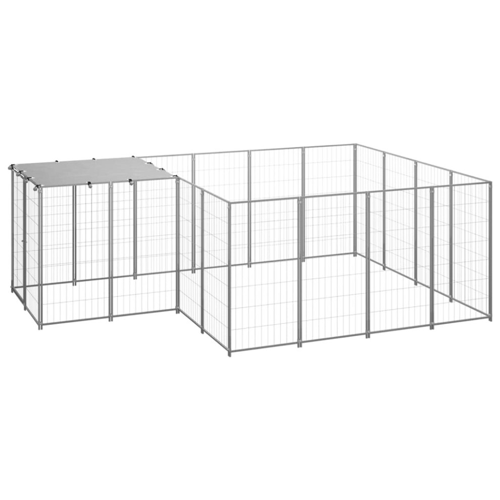 vidaXL Dog Kennel Silver Steel Puppy Enclosure Outdoor Dog Supplies Runs Cage