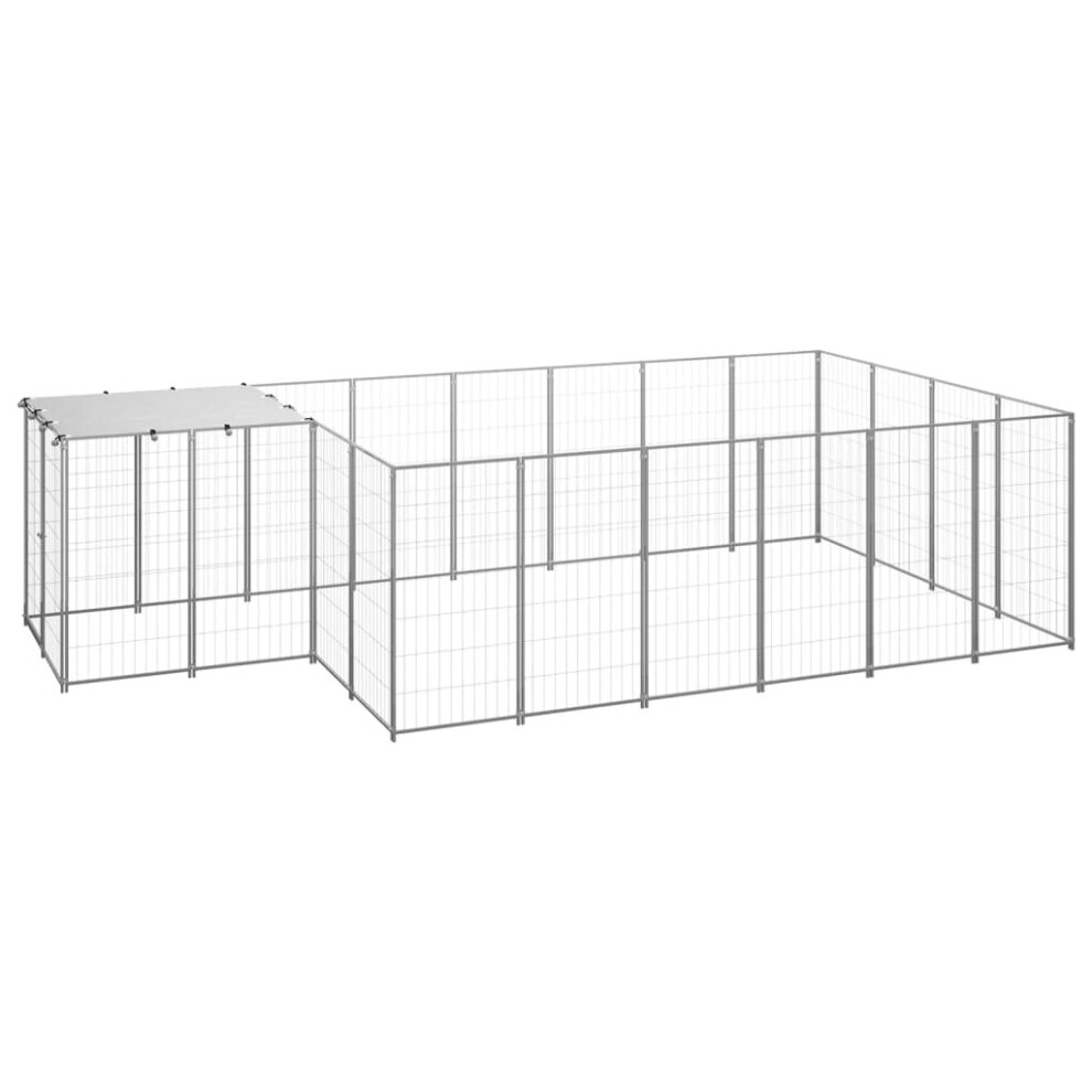 vidaXL Dog Kennel Silver Steel Puppy Enclosure Outdoor Dog Supplies Runs Cage