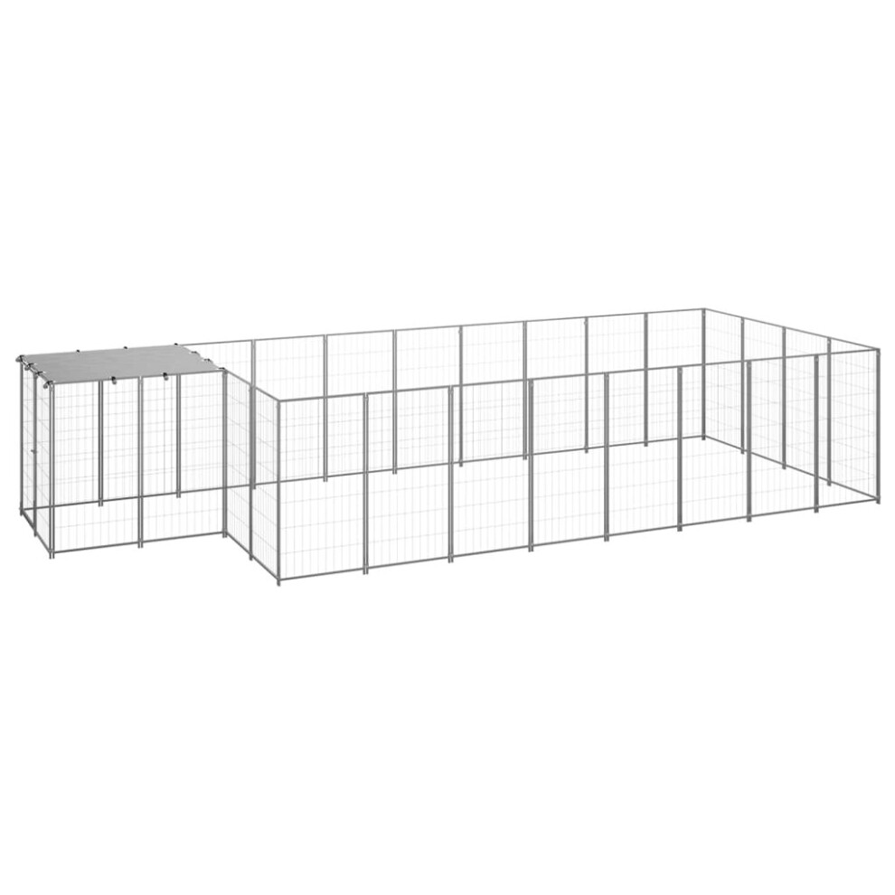 vidaXL Dog Kennel Silver Steel Puppy Enclosure Outdoor Dog Supplies Runs Cage
