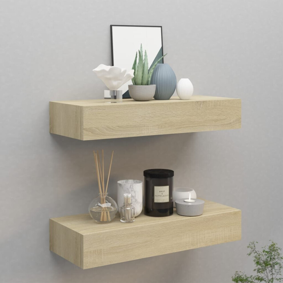 vidaXL 2x Wall-mounted Drawer Shelves Oak MDF Floating Cabinet Wall Shelf