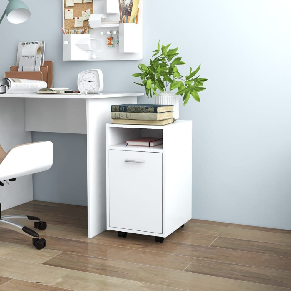 Vidaxl Side Cabinet With Wheels White Engineered Wood Rolling Storage Cabinet