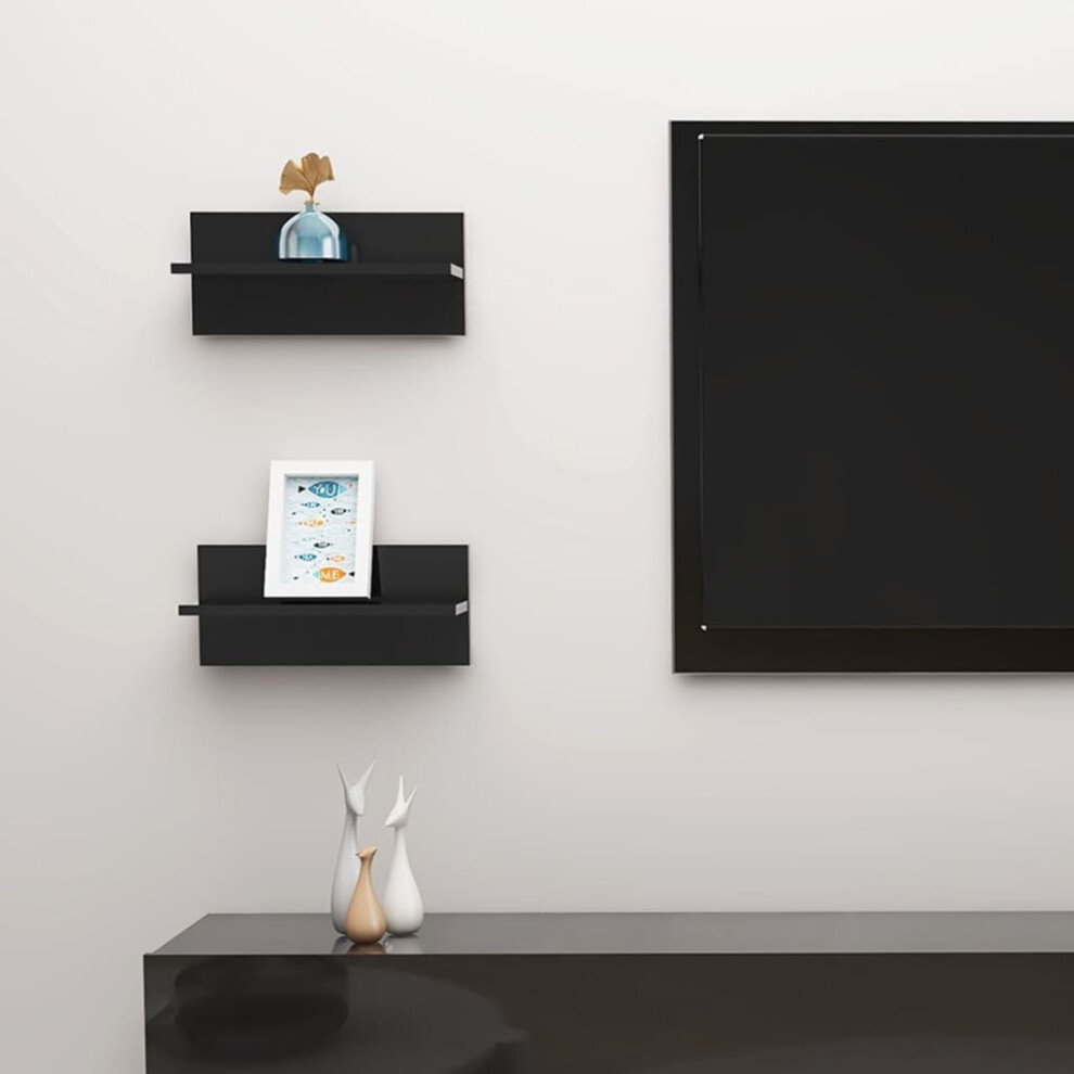 vidaXL 2x Wall Shelves High Gloss Black Wall-Mounted Hanging Display Shelf